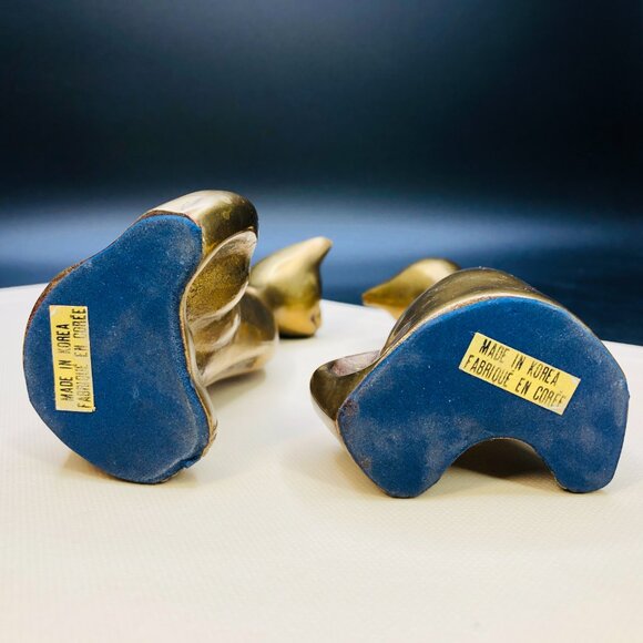 80s Brass Long Neck Alley Cat COUPLE Figurines Set, Vintage Gold Tone Statuettes - Picture 8 of 11